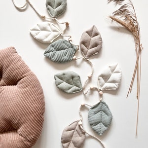 Blättergirlande Girlande Stoffblätter Mint Salbeigrün Leinen Cord Blattgirlande Blatt grün Hausbett Kinderzimmer