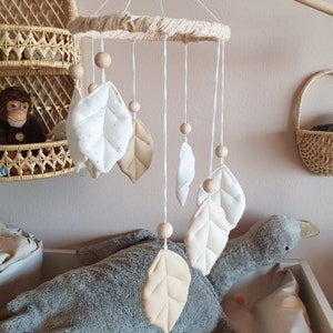 Baby Mobile Leaves Boho Decoration Cream unisex