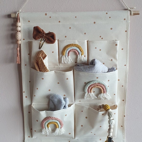 Wandutensilo Regenbogen boho bunt Organizer Kinderzimmer Aufbewahrung Spielzeug Hängeutensilo