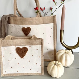 Mini Mama Juteshopper Set Herz Punkte fairtrade Jute Shopper Tasche Geschenk Partnerlook personalisierbar Name