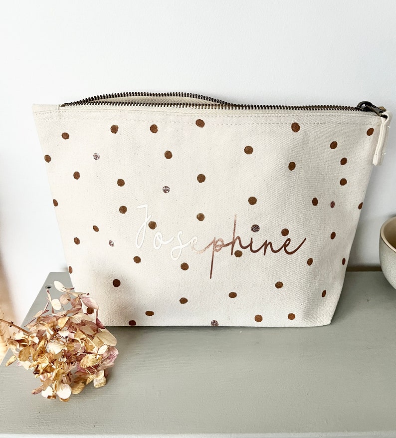 Personalized odds and ends bag diaper bag toiletry bag dotted copper dots boho fair trade girls ladies with name image 4