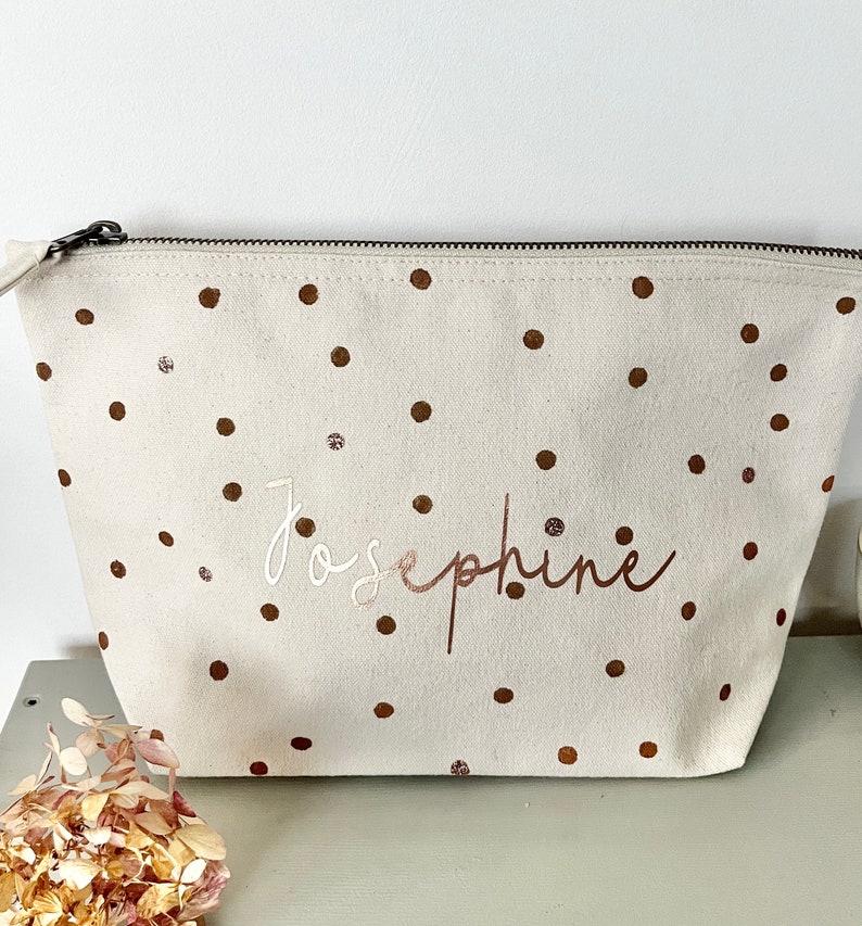 Personalized odds and ends bag diaper bag toiletry bag dotted copper dots boho fair trade girls ladies with name image 3