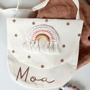 Mädchen Umhängetasche Täschchen mit Regenbogen gepunktet personalisiert mit Name Geschenk Mädchentasche
