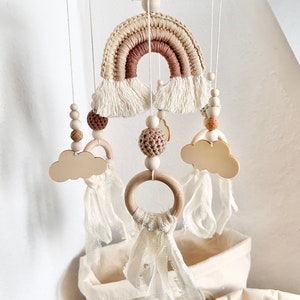 Rainbow Mobile Baby Mobile Decoration Beige Brown Earth Tones Clouds Boho Unisex Baby Decoration