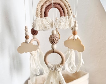 Regenbogen Mobile Babymobile Deko Beige Braun Erdtöne Wolken Boho Unisex Baby Deko