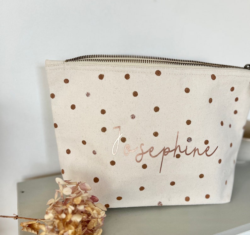 Personalized odds and ends bag diaper bag toiletry bag dotted copper dots boho fair trade girls ladies with name image 7