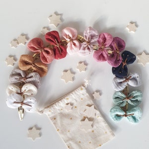 Haarschleife Haarspange gold Musselin Mädchen Schleife Haarschmuck Weihnachten Haarclip rosa Farbwahl