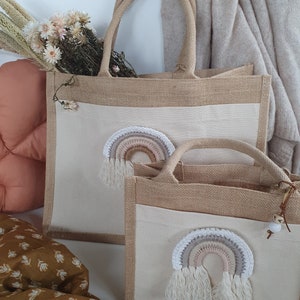 Mini und Mami Juteshopper Set Regenbogen fairtrade Jute Shopper Tasche Mama Geschenk Partnerlook