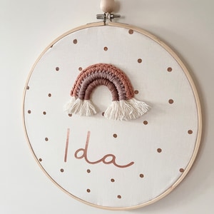 Embroidery frame personalized with name rainbow gift wall decoration dotted girl