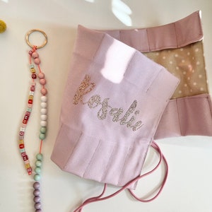 Estuche enrollable escuela Waldorf Waldorf con nombre personalizado purpurina para bloques y ceras lila morado niña