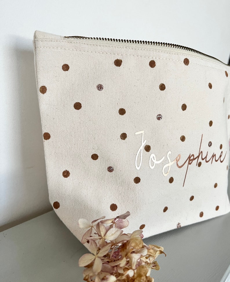 Personalized odds and ends bag diaper bag toiletry bag dotted copper dots boho fair trade girls ladies with name image 5