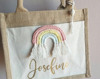 Mädchen Juteshopper Pastell Regenbogen personalisiert fairtrade Shopper Tasche mit Name