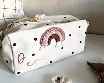 Astuccio personalizzato con motivo arcobaleno – Idea regalo per bambine | Rosa avocado