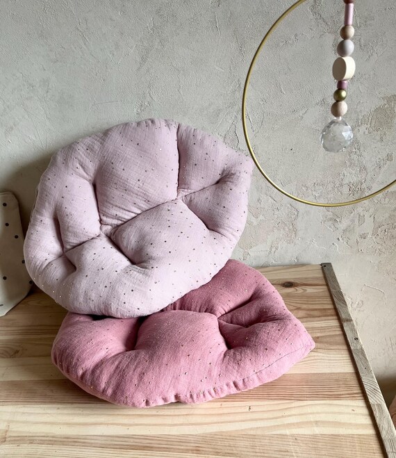 Blatt Kissen Kinderkissen golden dots Musselin Pink Rosa Flieder Mädchen Blattkissen Musselinkissen Gold Punkte