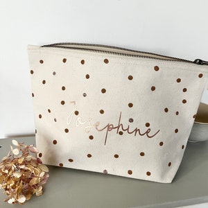 Personalized odds and ends bag diaper bag toiletry bag dotted copper dots boho fair trade girls ladies with name