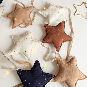 Stars fabric stars garland muslin beige white cognac brown decorative star garland children's room yellow lilac mint star pendant gold