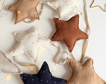 Stars fabric stars garland muslin beige white cognac brown decorative star garland children's room yellow lilac mint star pendant gold