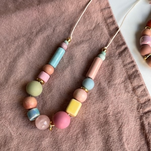 Colorful good mood chain ball chain ceramic beads silicone beads wooden beads nursing chain pastel gold rose quartz
