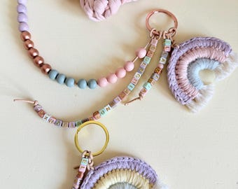Abacus ABC Name Rainbow Girl Lilac Mint Copper First Counting Wood Schoolchild Back to School School Cone Keychain Gift Set