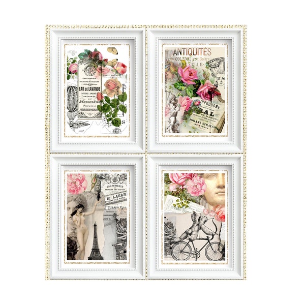 4 Set Wall Art Shabby Chic Français Prints/Unique Floral /Jolie/Romantique Élégant/Crèmes &Roses créés par Monica LaTanya