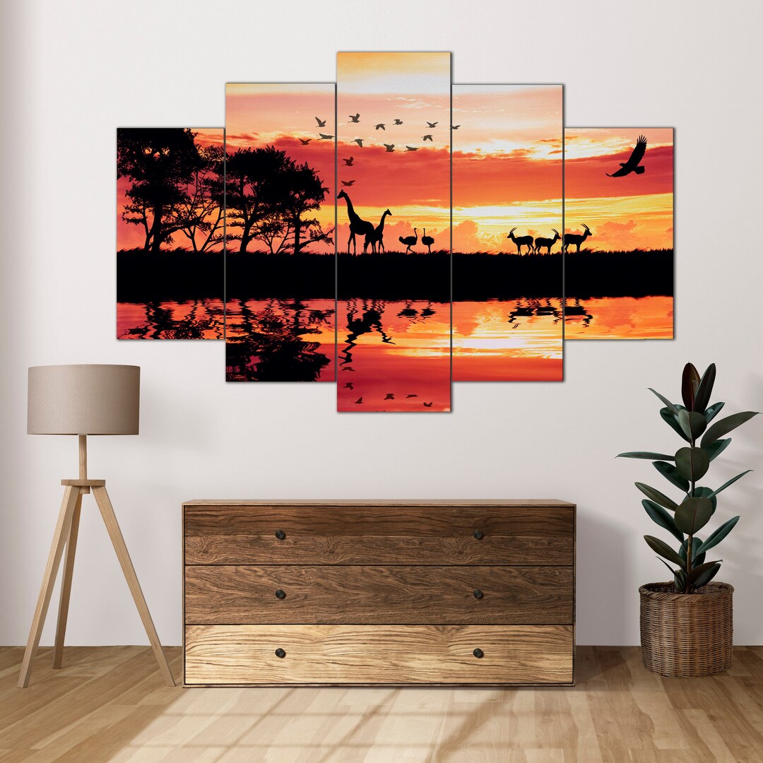 Black Ebony Wall Art 5 Panel Large Canvas Wall Art Pentaptych Etsy