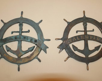 Antico Coppia di Timone Nautico in Fusione di Ottone anni 50 - Valentino Italia Ancient Couple of Brass Nautical Brass 50's