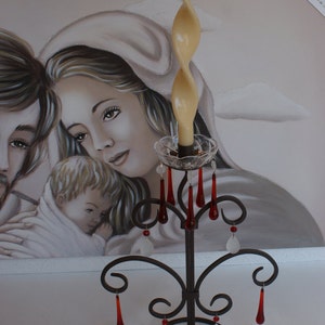 Candlestick wrought iron and optionally glass pendants Bobeche Crystal - wrought iron candle holder