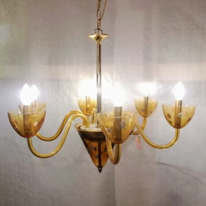 Chandelier 6 Lights Amber With Murrina CHANDELIER Murano Venetian Murrina Beatifull restoration polished