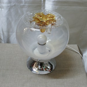 Lumetto Murano Mazzega lamp glass submerged white shaded stain amber mushroom lamp Made in Italy 1970s 1980s