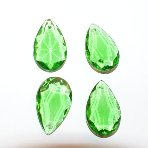 12 Pcs Green Chandelier Crystals Teardrop Rare Color Shabby Cottage Chic Christmas Flat Back Mandorla 38x24 Glass