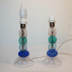 Pair Lumi Multicolor Murano Mazzega Seguso and Crystal ground Murano glass Pair lamp mushroom lamp Made in Italy 1980s