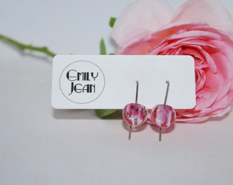 Handgemaakte Sterling Zilveren Lamp bewerkt Glas Impressed Drop Oorbellen- Heirloom Rozen