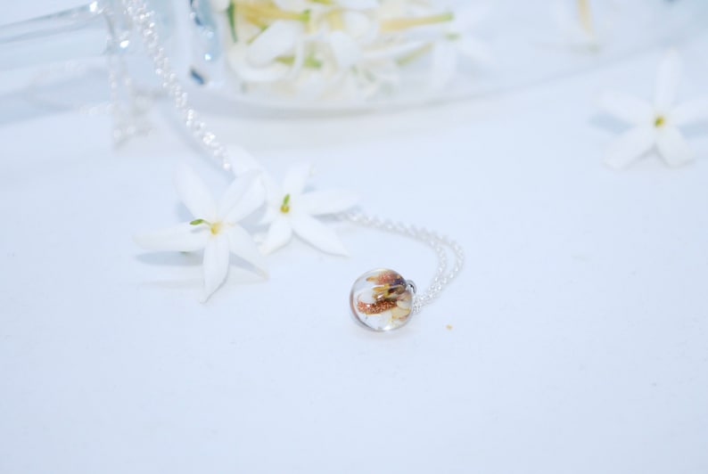 Champagne rain Handmade Lampworked Glass Pendant on 16 Sterling Silver Chain
