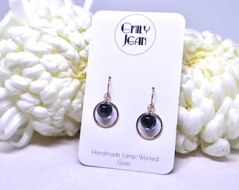 Pendientes roscados hechos a mano de vidrio y oro de 14 quilates - Black Beauty