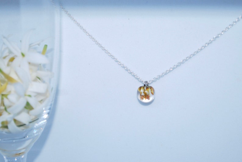 Champagne rain Handmade Lampworked Glass Pendant on 16 Sterling Silver Chain