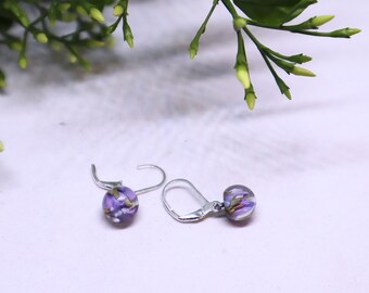 Lámpara hecha a mano de vidrio trabajado color bomba en ganchos continentales de plata de ley-Arena púrpura