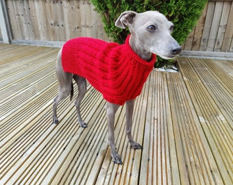 Italian Greyhound Wool Sweater - Mustard, Red, soft wool, iggy jumper, small dog wool sweater