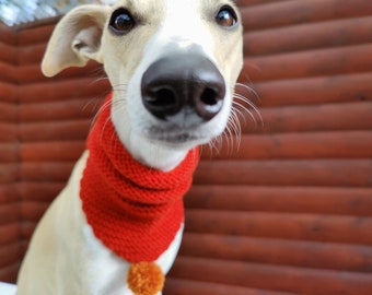 Woollen Dog Bandana -Pumpkin, dog neck warmer, whippet winter bandana, whippet snood