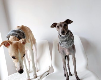 Bufanda para perro tejida a mano en lana de angora – Bufanda gris de doble bucle