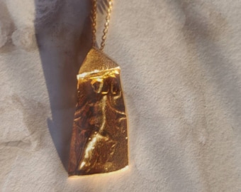 Tyche gold necklace, Greek muse Tyche, ancient Greek goddess, ancient Greek pendant, muse inspiration, anaglyph pendant for luck, luck