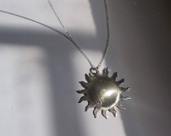 Helios silver pendant, silver sun pendant, minimal sun pendant, sun necklace in silver, the sun is shinning jewelry, big sun necklace