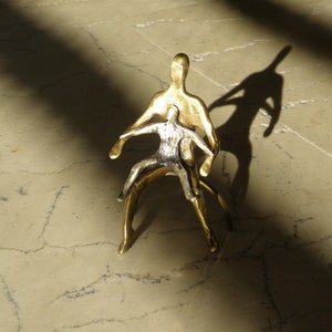 Sculpture silver, bronze miniature, alexia jewelry, father and son figurine, father&#39;s day gift, art object for present, decorative present