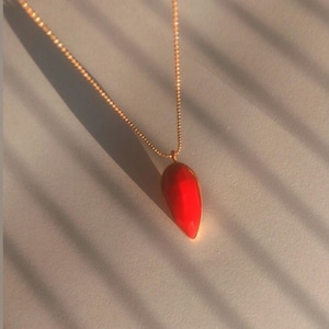 Coral red pendant, gold plated silver pendant, red stone necklace, passion red pendant, red with gold necklace, gold coral pendant