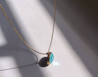 Pendant silver with blue stone, Gold Plated Silver, Crystal Quartz, blue round shape pendant, blue topaz pendant, blue sky color pendant