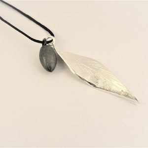 Leaf necklace, oxidized Silver, olive leaf pendant, wax cord, olive leaf motif, leaf design, nature lovers, natures leaves,