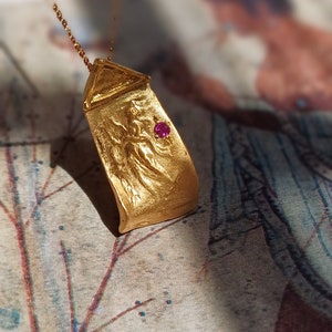 ancient Greek jewelry, muse pendant, goldplatedsilver, pink zircon, erato muse, music muse pendant, erato music muse, goddess pendant