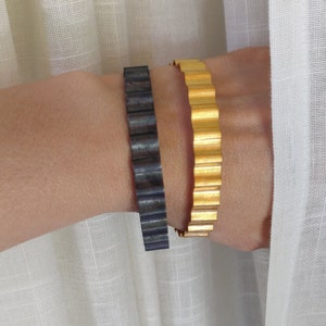 Bracelet oxidized silver, minimal cuff, ruffle design, sterling silver cuff, black bracelet , wave bracelets, boho hippie style, gothic cuff image 2