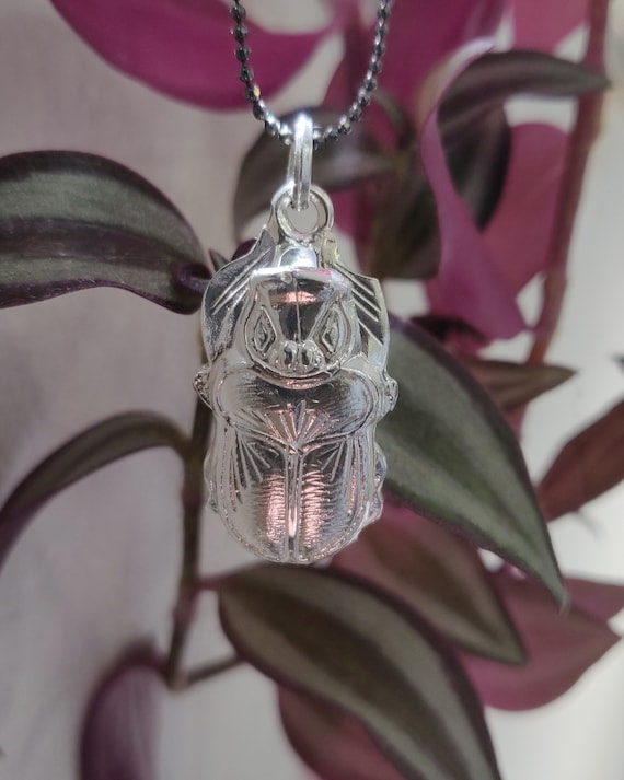 Silver scarab pendant, Egyptian Scarab necklace, … - image 2
