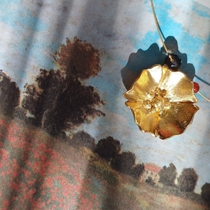 gold poppy pendant, gold plated silver, poppy flower motif, flower jewelry, nature lover, silver flower necklace, flower lover jewelry