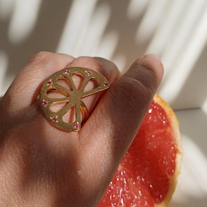 Gold-Plated Sterling Silver Blood Orange Ring with Ruby Zircons